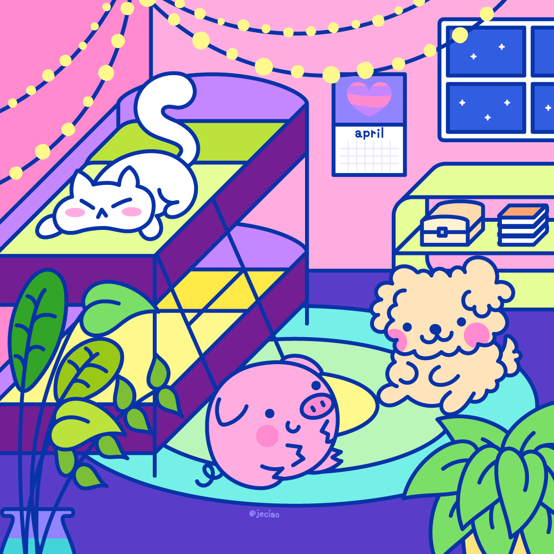 A dog, a pig, and a cat sleepover vector